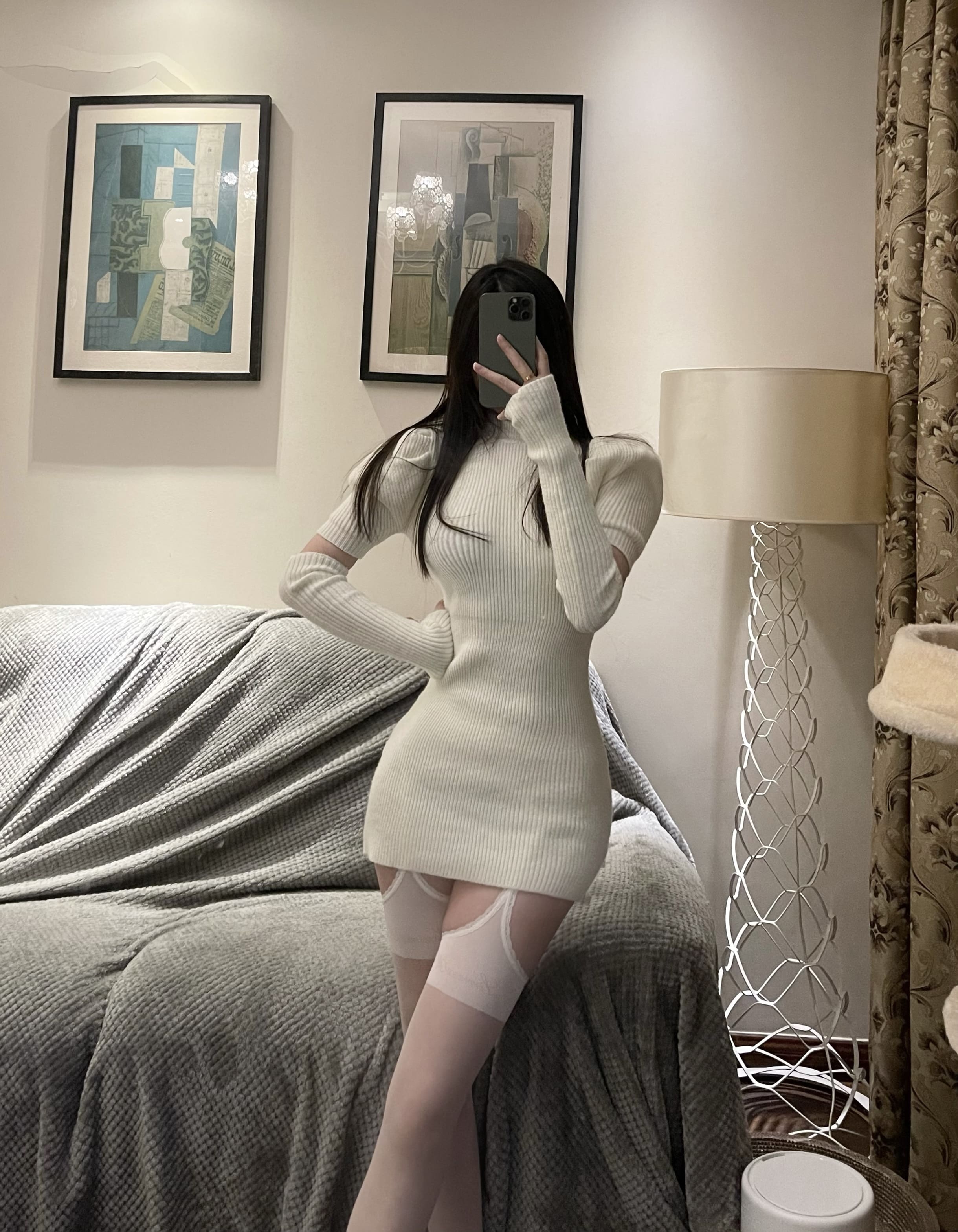 梦里一只喵 - 白色吊带袜 第10张图片